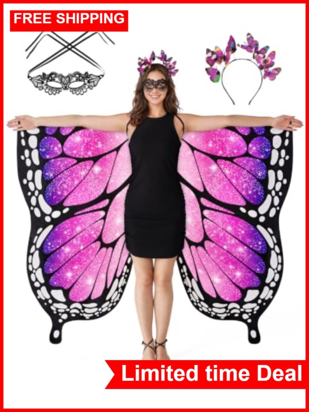 Purple Butterfly Wings Costume with Mask and Headband